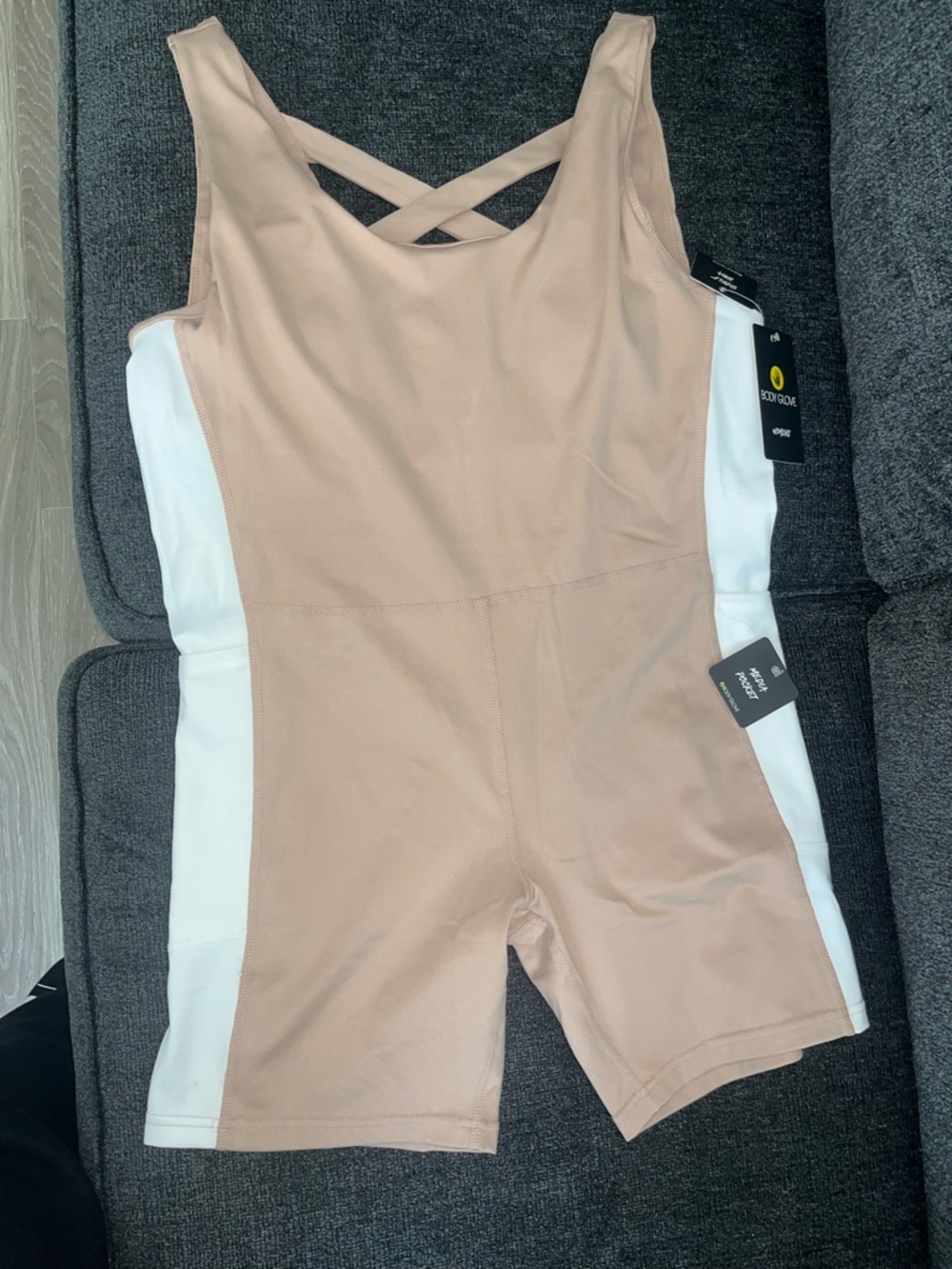Body Glove Girls Colorblock Active Romper in Blush and White